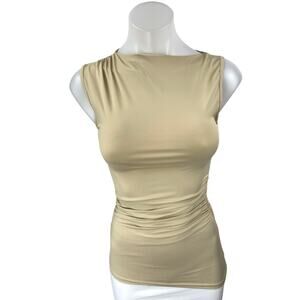 Princess Polly Jassie Beige Sleeveless Ruched Slim Fit Blouse Tank Top Size 0